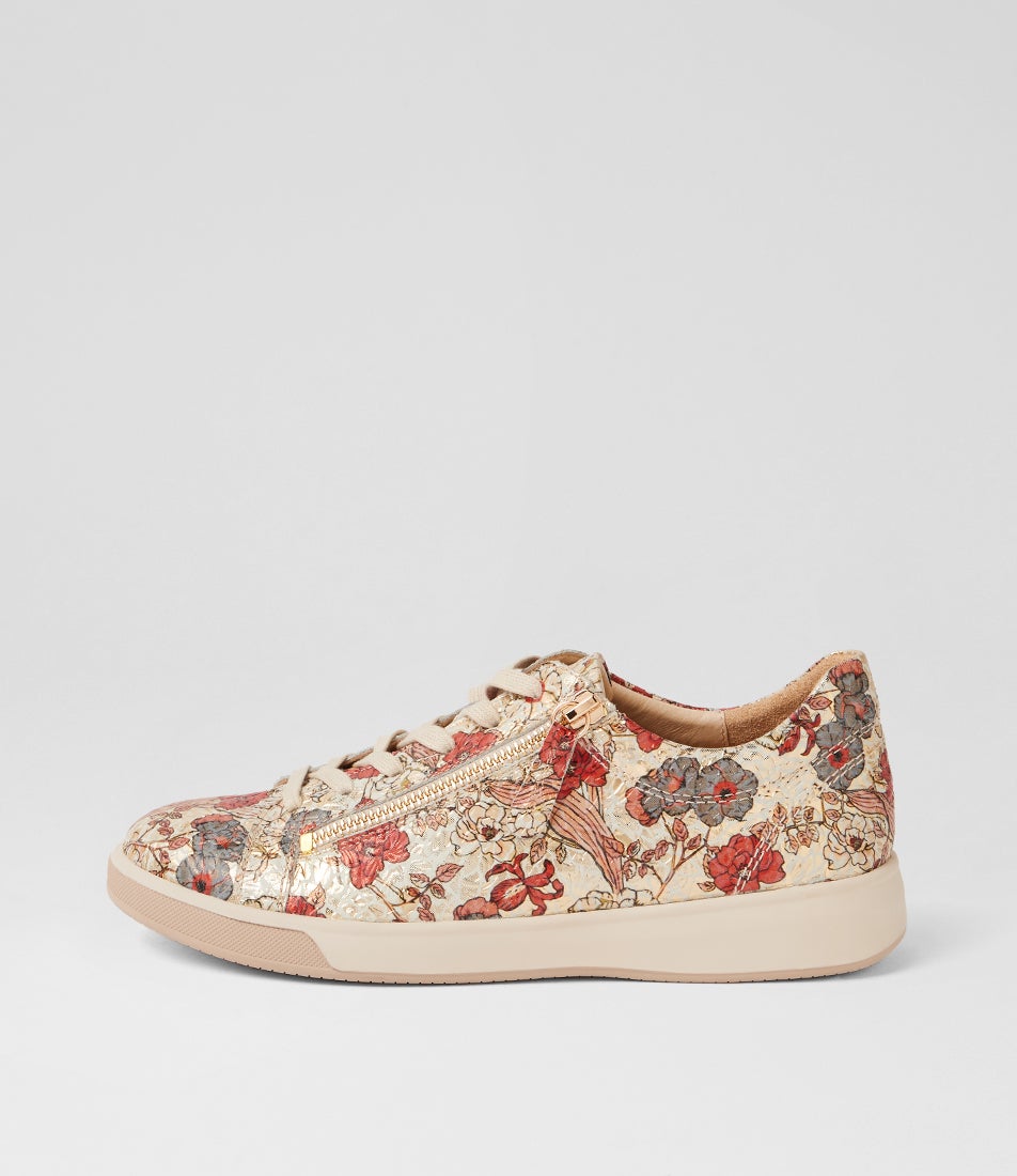 Aito Xf Red Floral Leather Sneakers Aito Xf Red Floral Leather Sneakers