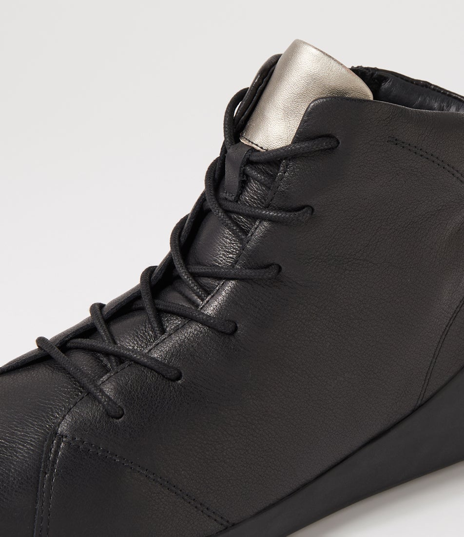 Yorkers Xw Black Pewter Leather Lace Up Boots