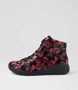 YORKERS XW ZR BLK&FUCHSIA PRINT BLACK LEATHER SUEDE