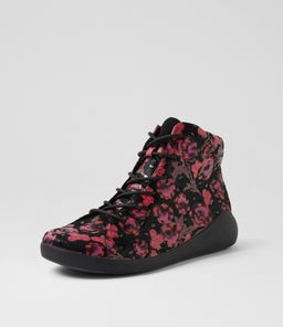 YORKERS XW ZR BLK&FUCHSIA PRINT BLACK LEATHER SUEDE