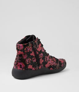 YORKERS XW ZR BLK&FUCHSIA PRINT BLACK LEATHER SUEDE