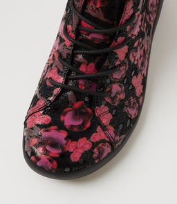 YORKERS XW ZR BLK&FUCHSIA PRINT BLACK LEATHER SUEDE