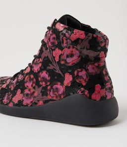 YORKERS XW ZR BLK&FUCHSIA PRINT BLACK LEATHER SUEDE