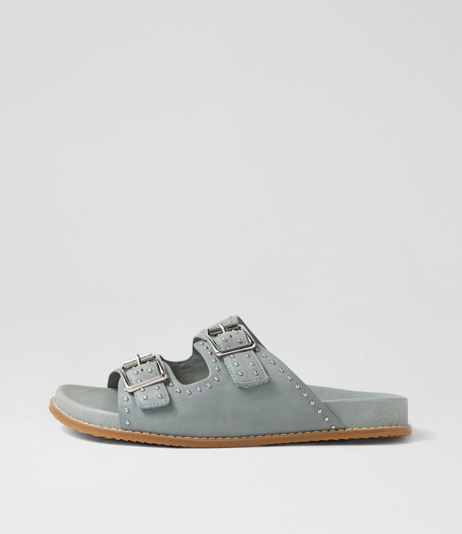 Havro W Denim Silver Leather Slides
