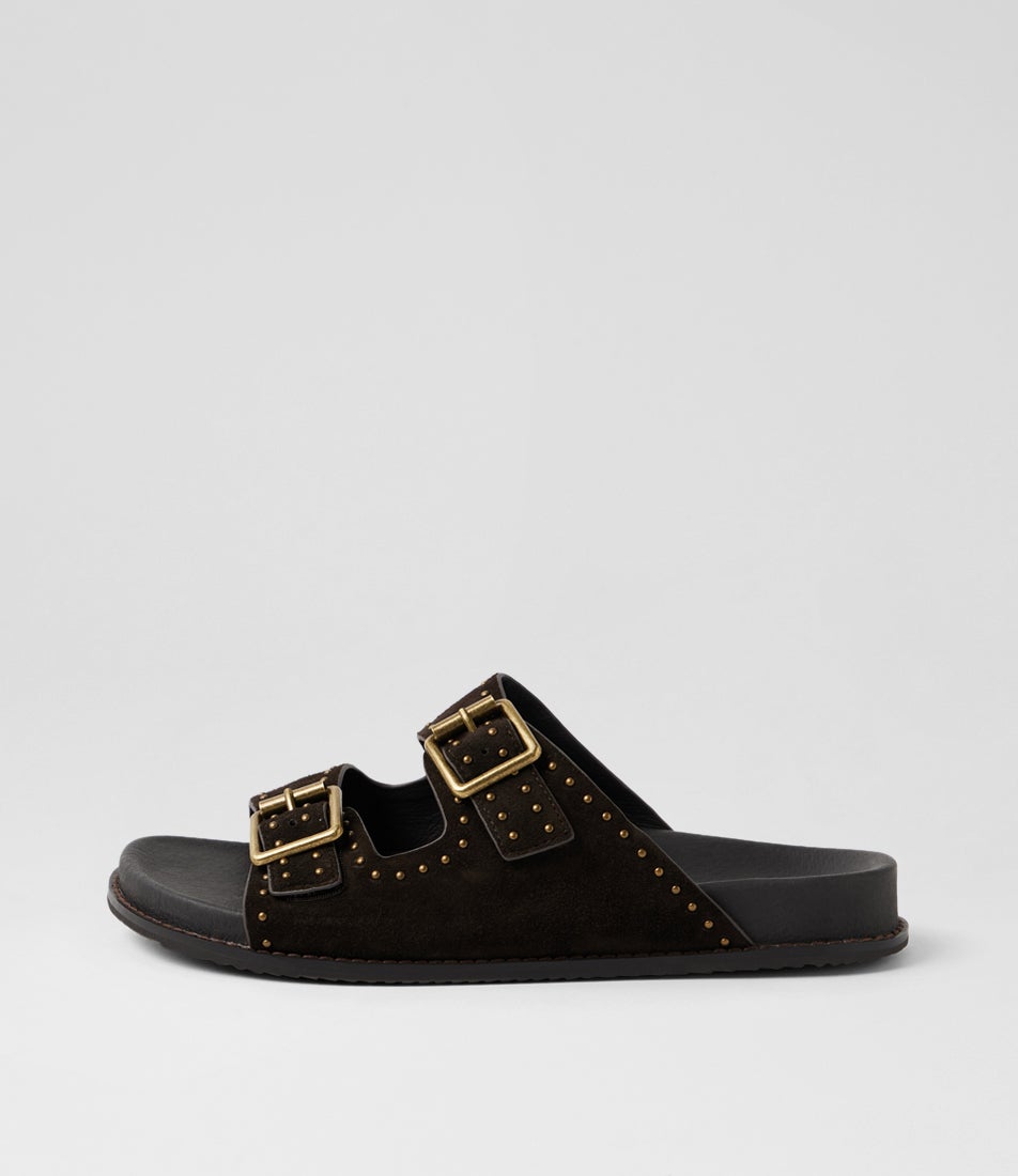 Havro W Choc Antique Gold Suede Slides Havro W Choc Antique Gold Suede Slides