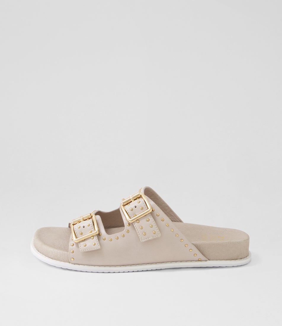 Havro W Almond Pale Gold Leather Slides