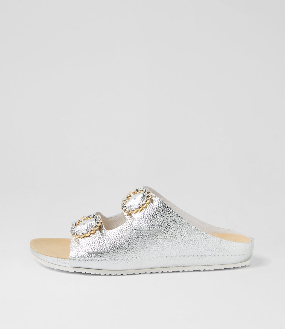 Mitchey Xw Silver Leather Slides Mitchey Xw Silver Leather Slides