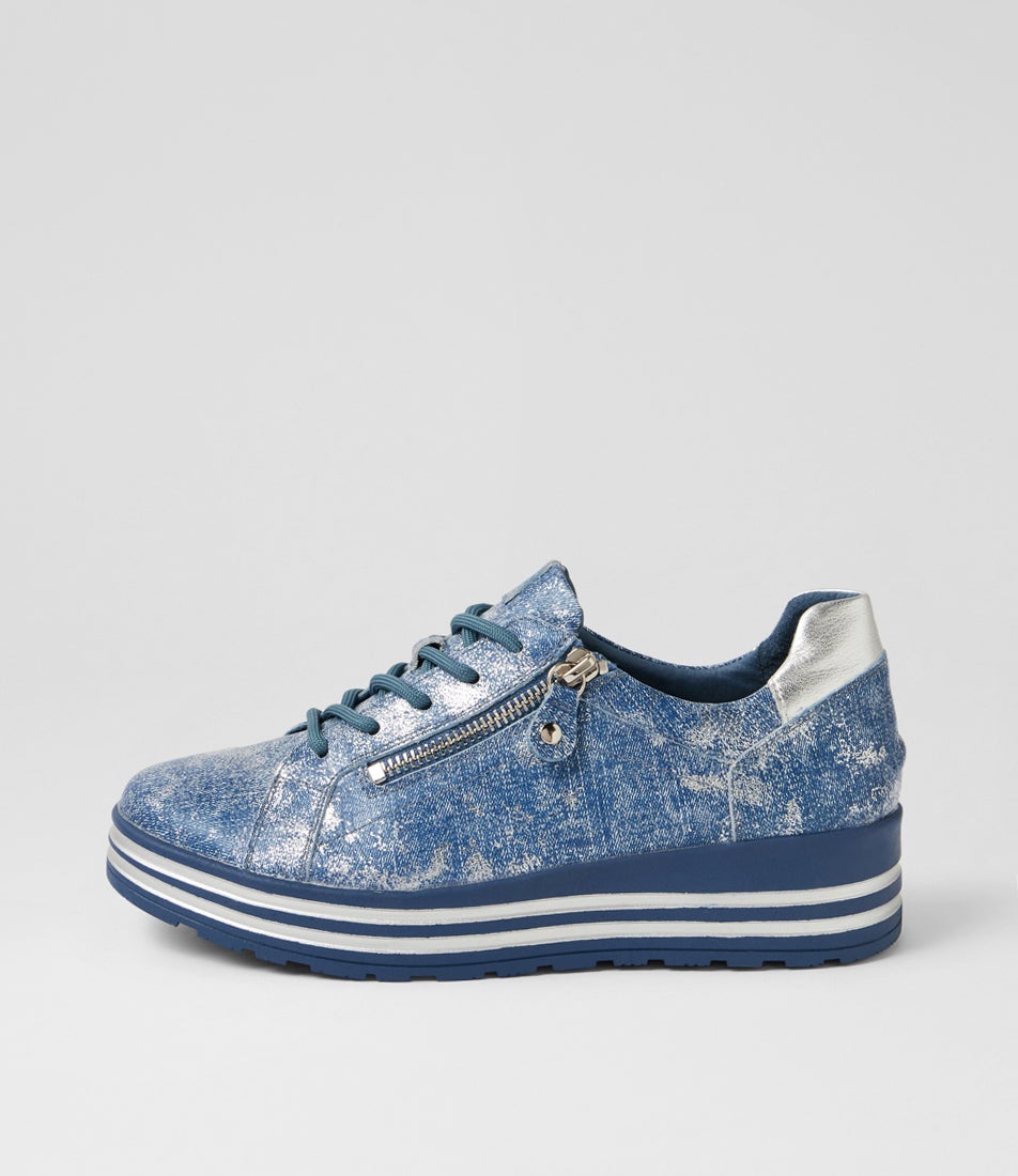 Vamra Xf Denim Lizard Silver Leather Sneakers