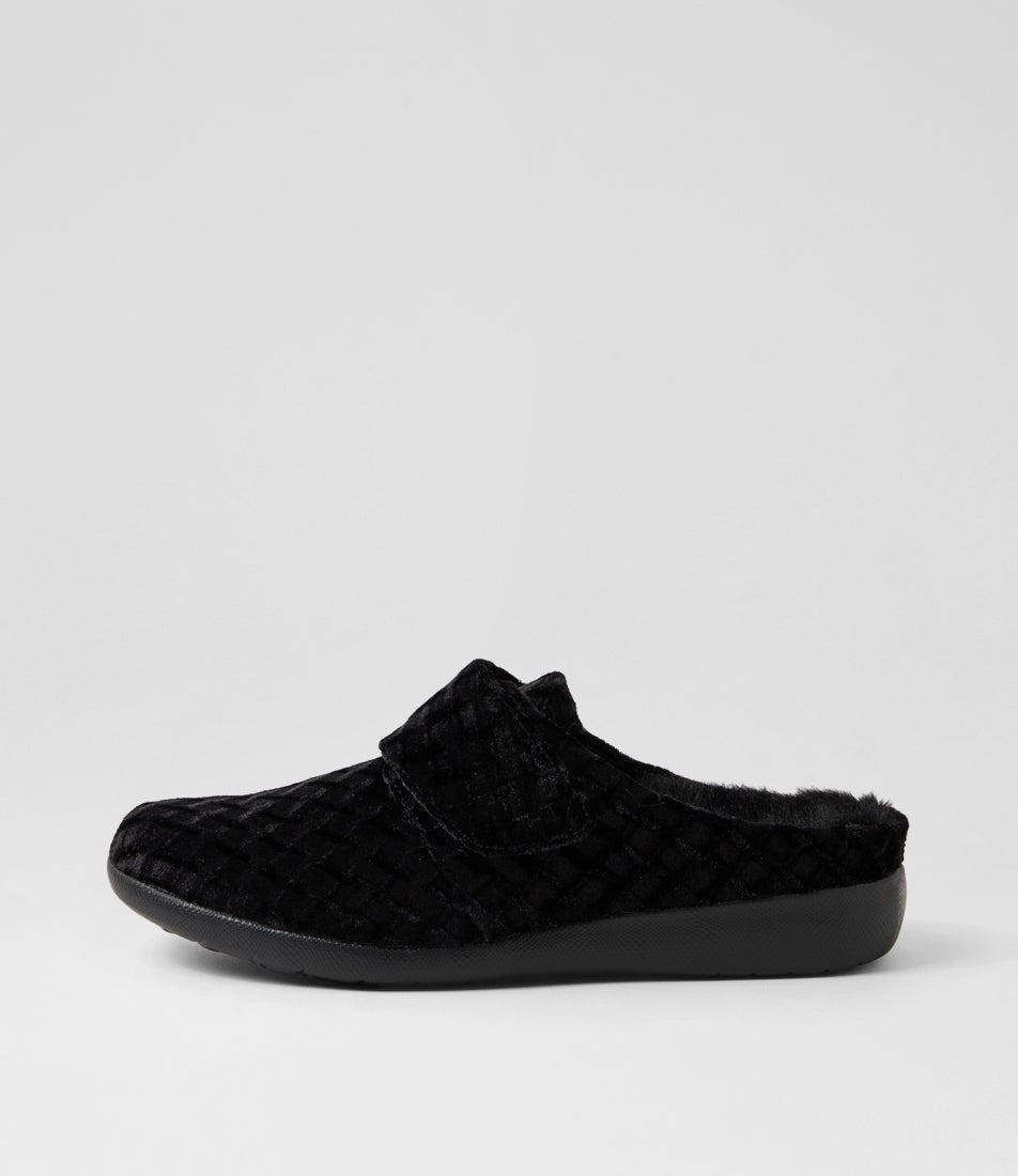 Fosco Xw Black Emboss Velvet Slippers Fosco Xw Black Emboss Velvet Slippers