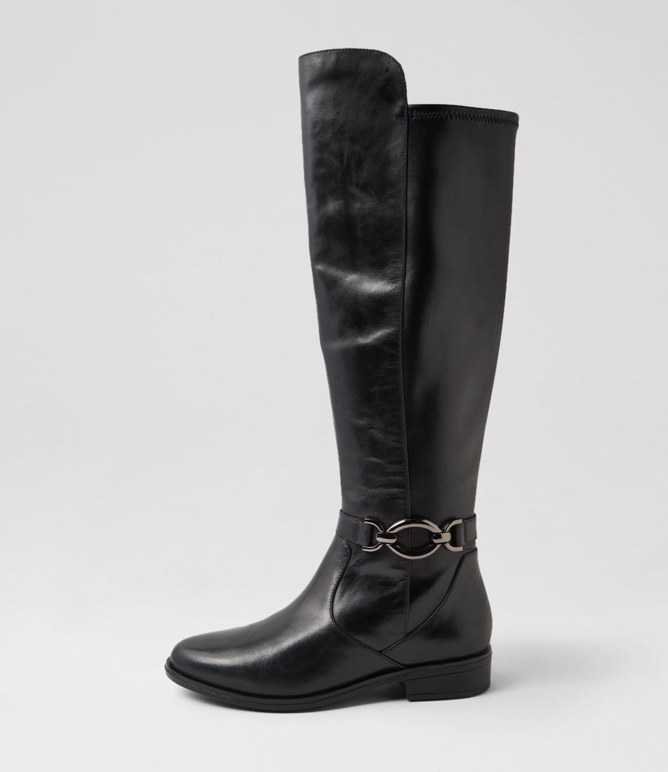 Seojin Xf Black Leather Stretch Knee High Boots