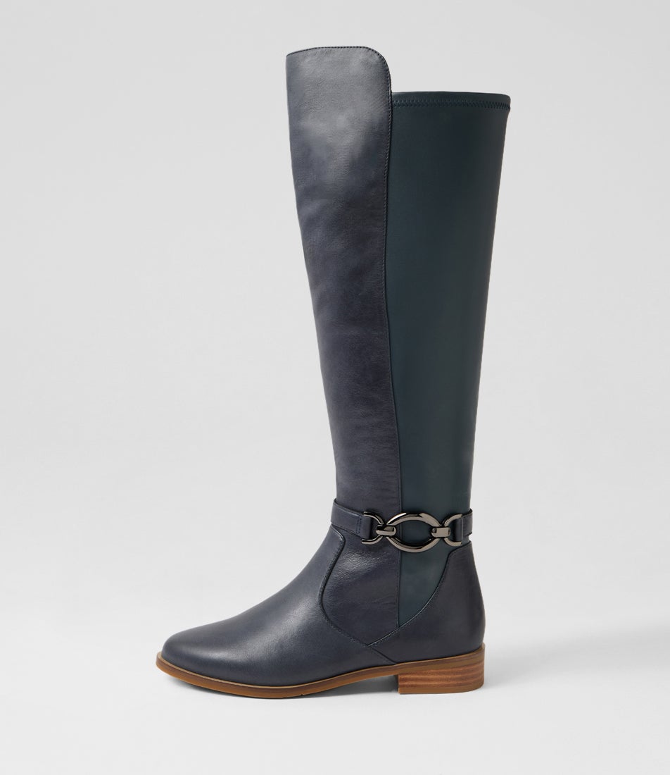 Seojin Xf Navy Leather Stretch Knee High Boots Seojin Xf Navy Leather Stretch Knee High Boots