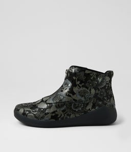 YANTAI XF ZR BLK&GREY PRINT BLACK LEATHER ELASTIC