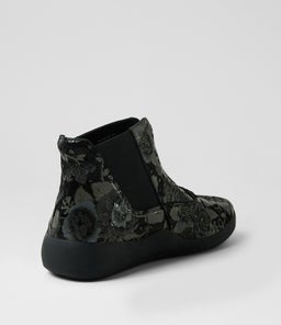 YANTAI XF ZR BLK&GREY PRINT BLACK LEATHER ELASTIC