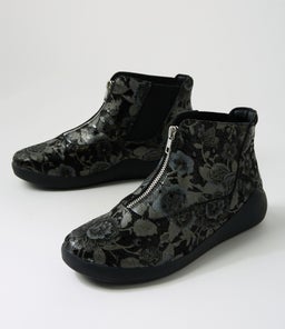 YANTAI XF ZR BLK&GREY PRINT BLACK LEATHER ELASTIC