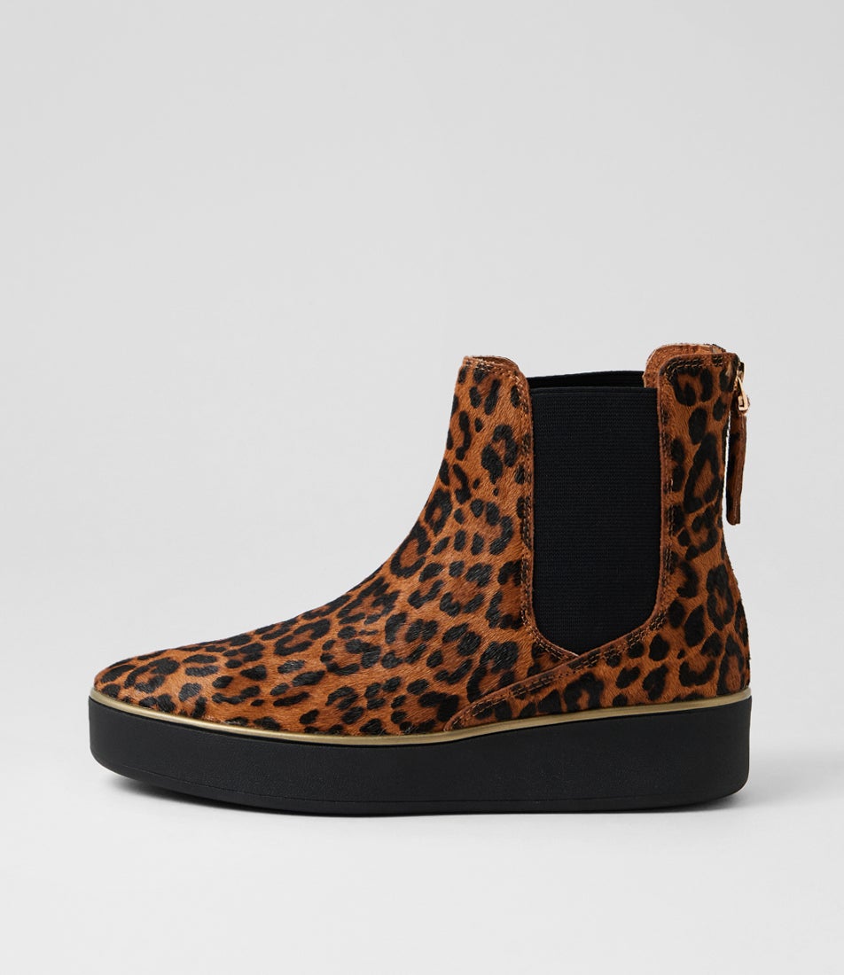 Zorea W Mid Tan Leopard Leather Ankle Boots