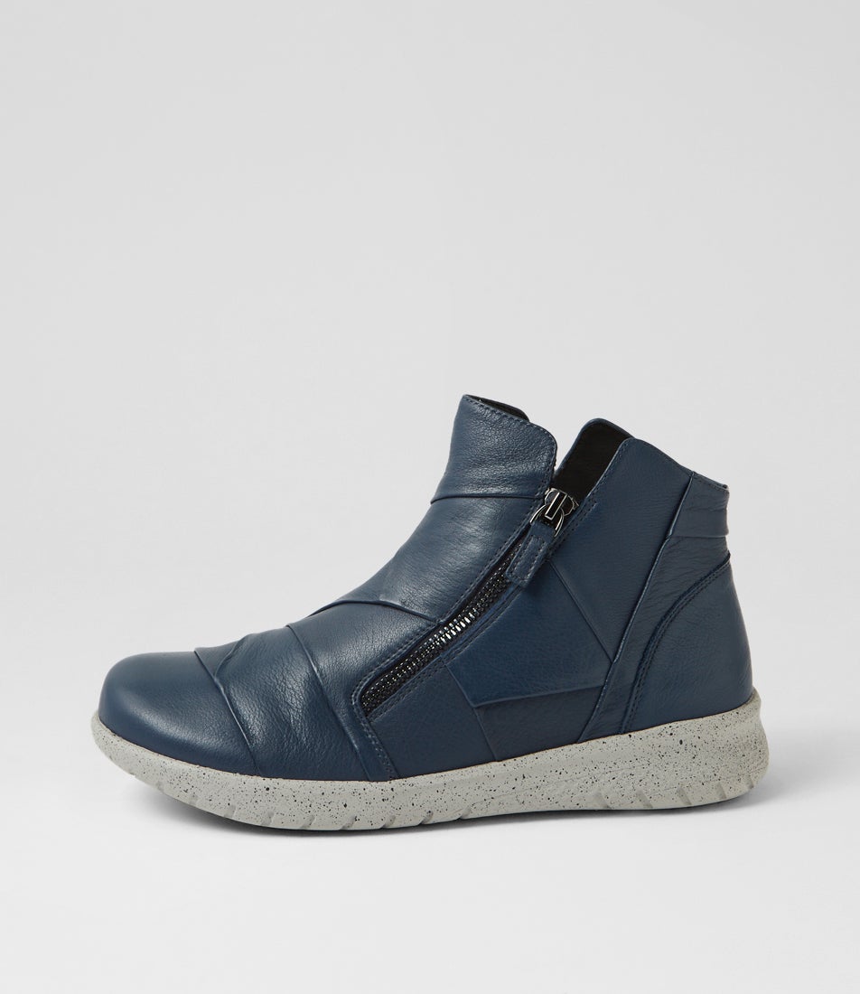 Sisley Xf Navy Leather Ankle Boots