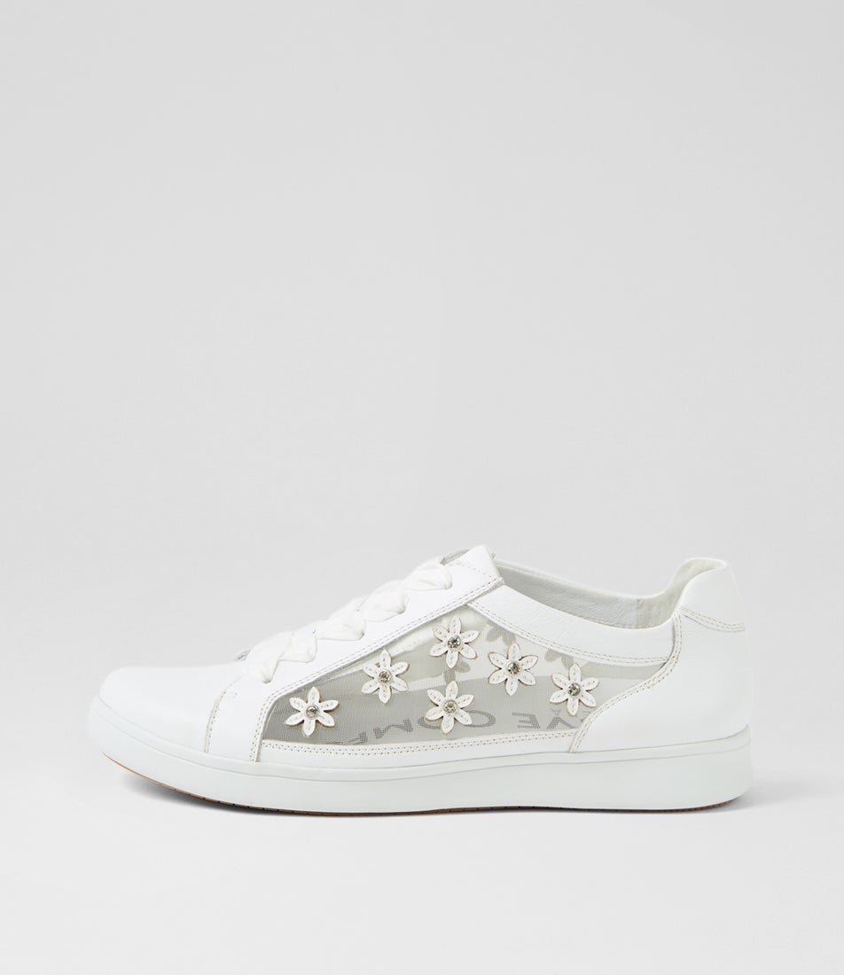 Desha Xw White Silver Jewels Leather Sneakers