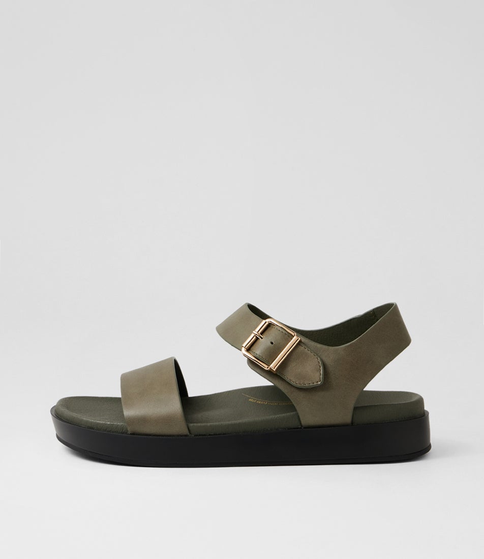 Gerta W Olive Leather Sandals