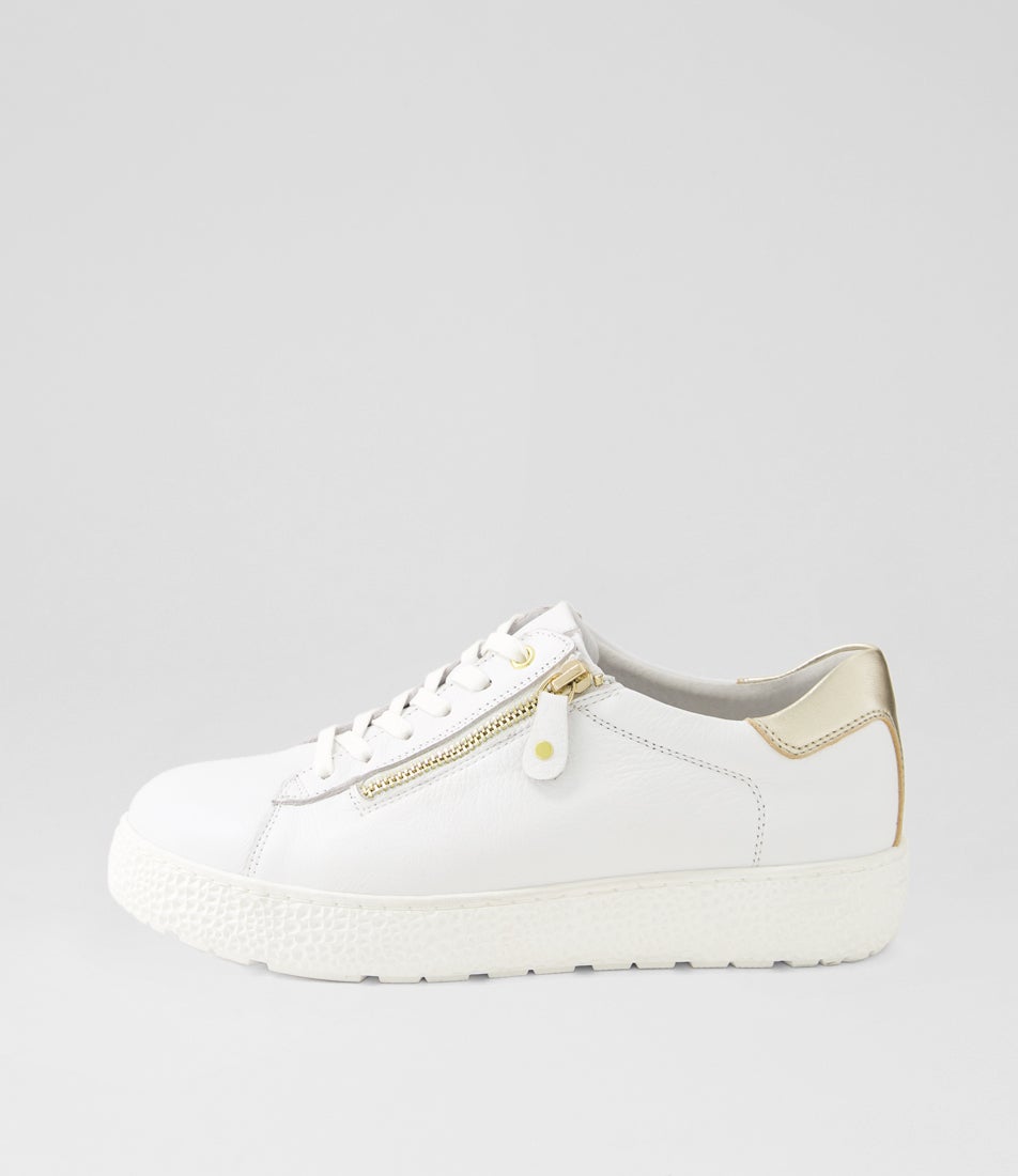 Oceanne Xw White Pale Gold Leather Sneakers