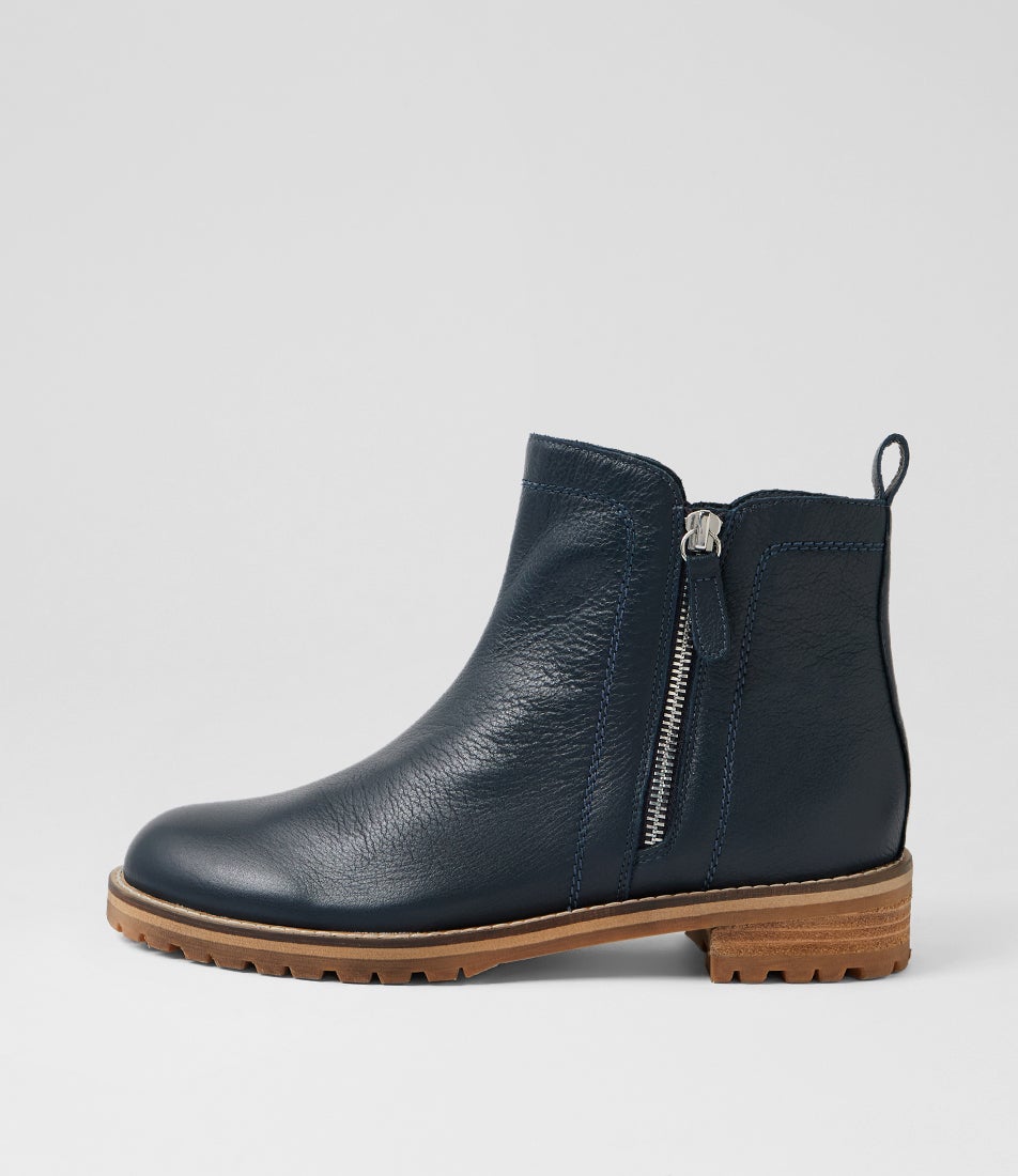 Mabrele W Navy Leather Ankle Boots