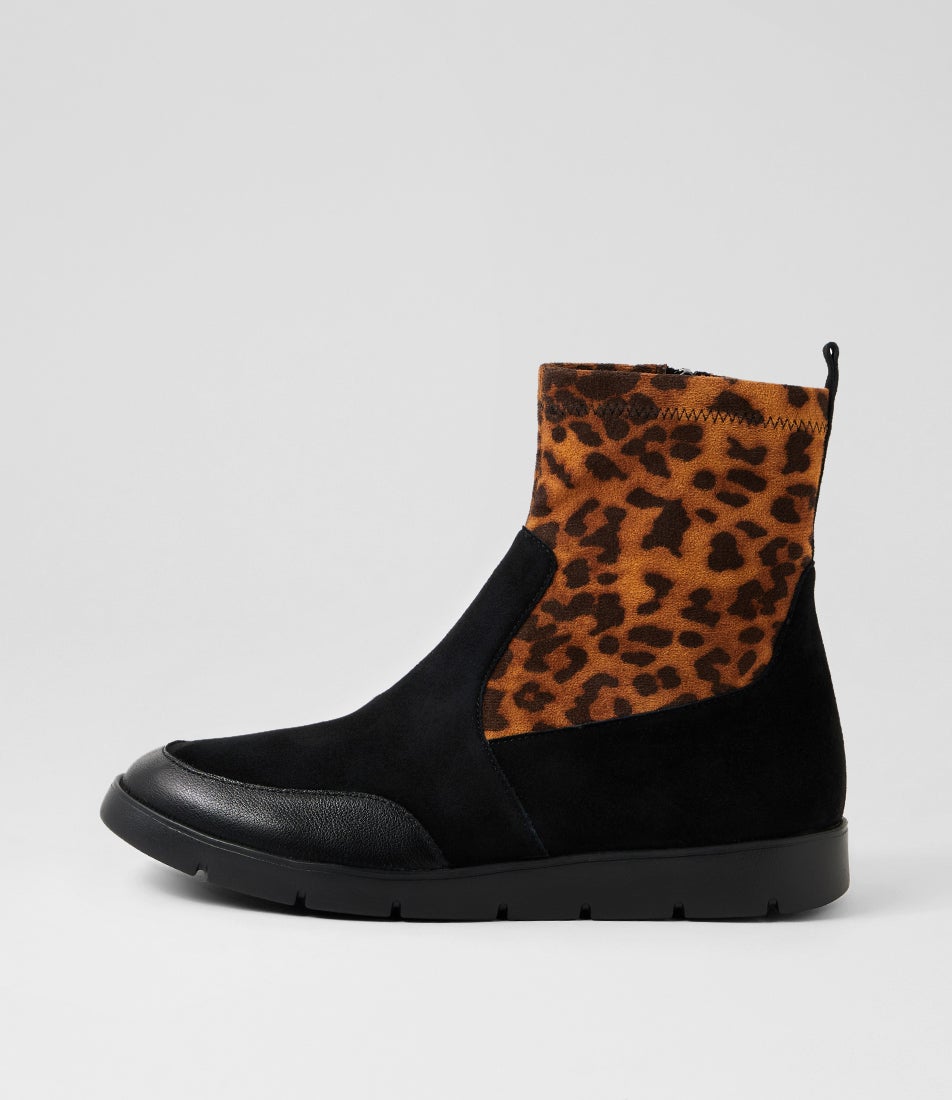 Marle W Black Leopard Leather Mix Ankle Boots Marle W Black Leopard Leather Mix Ankle Boots