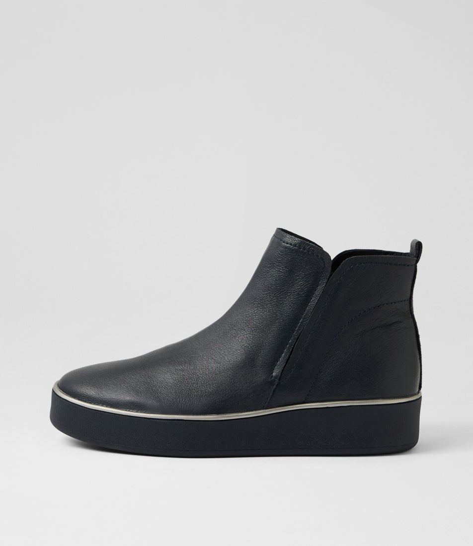 Zellie W Navy Leather Ankle Boots