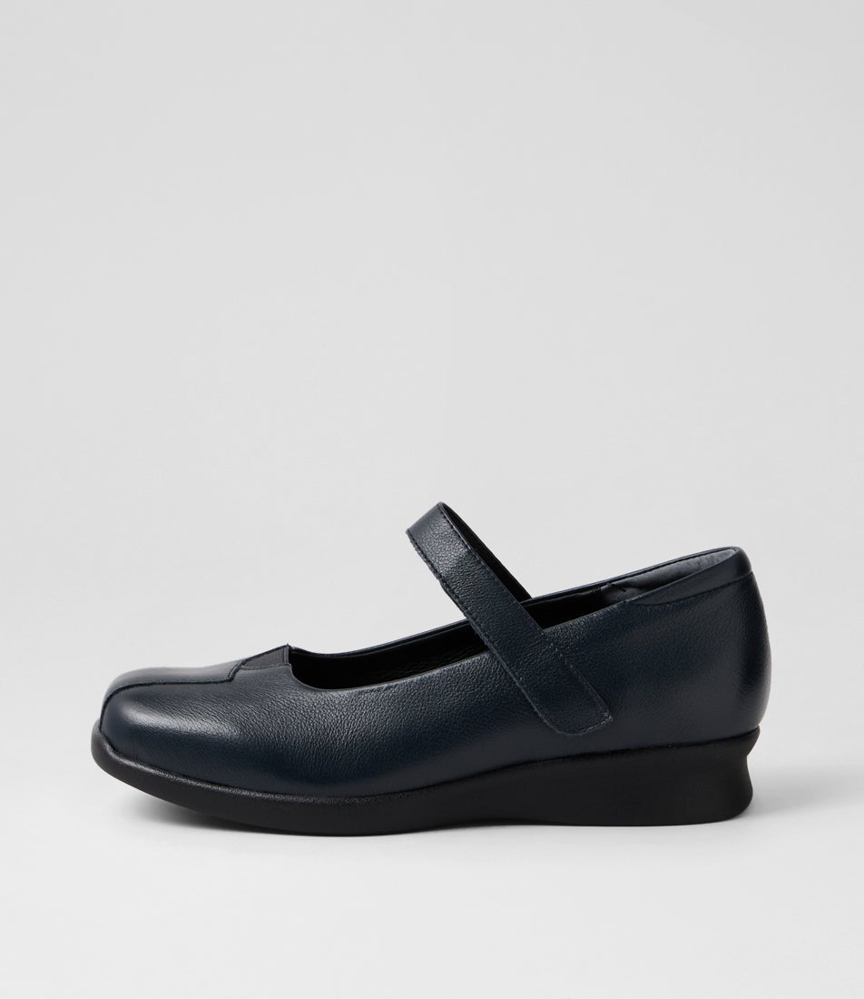 Rhapsody W Dark Navy Leather Flat Shoes