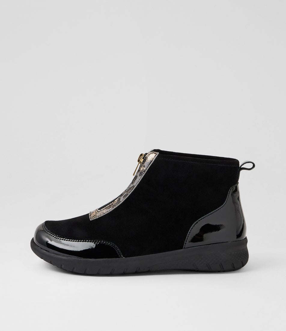 Saren Xf Black Slate Gold Leopard Leather Ankle Boots Saren Xf Black Slate Gold Leopard Leather Ankle Boots