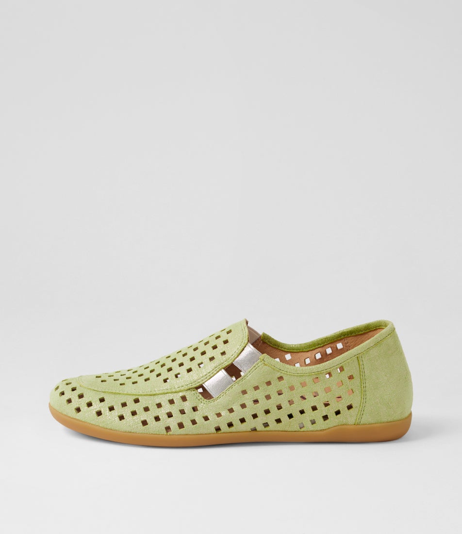 Lyona W Lime Tweed Silver Leather Elastic Flat Shoes
