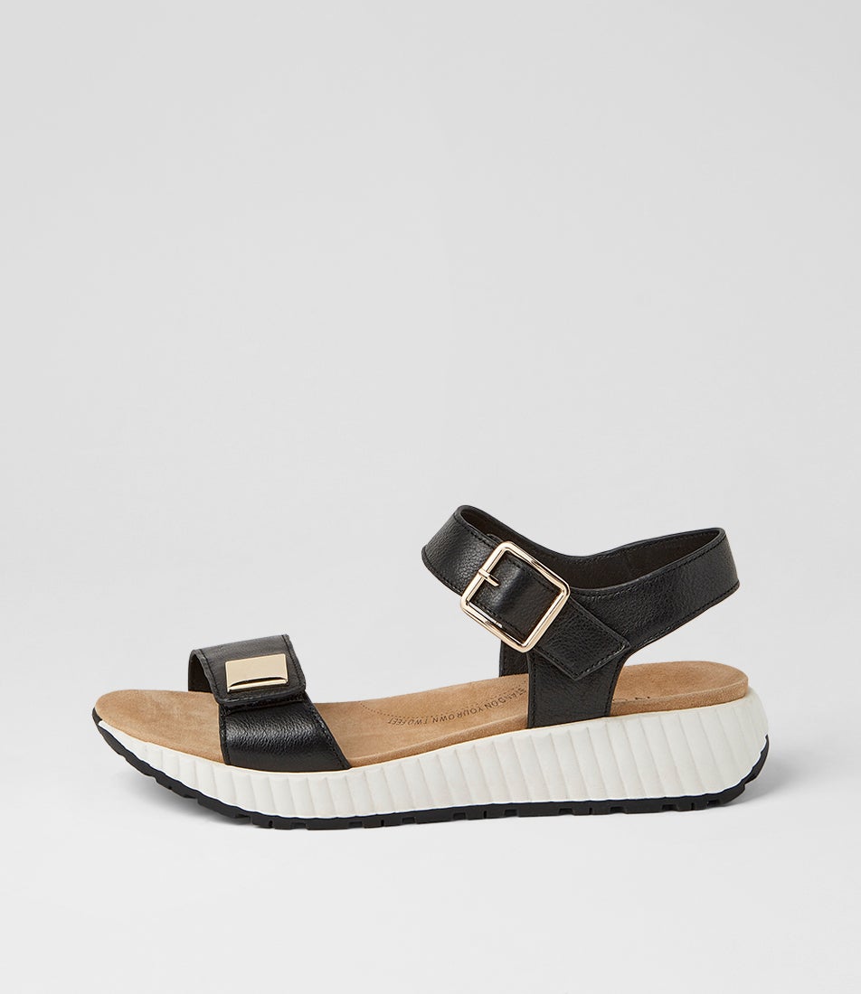 Littla W Black White Leather Sandals