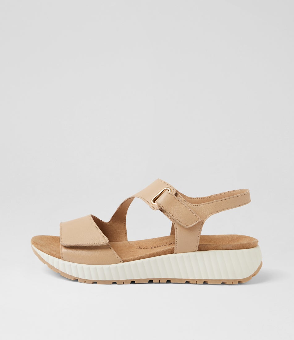 Lanne W Camel White Leather Sandals