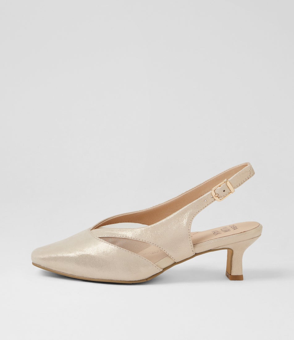 Osgood Xw Champagne Shimmer Leather Mesh Heels