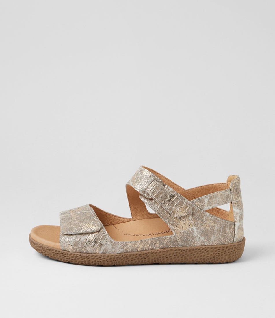Royde Xw Taupe Gold Croc Leather Sandals Royde Xw Taupe Gold Croc Leather Sandals