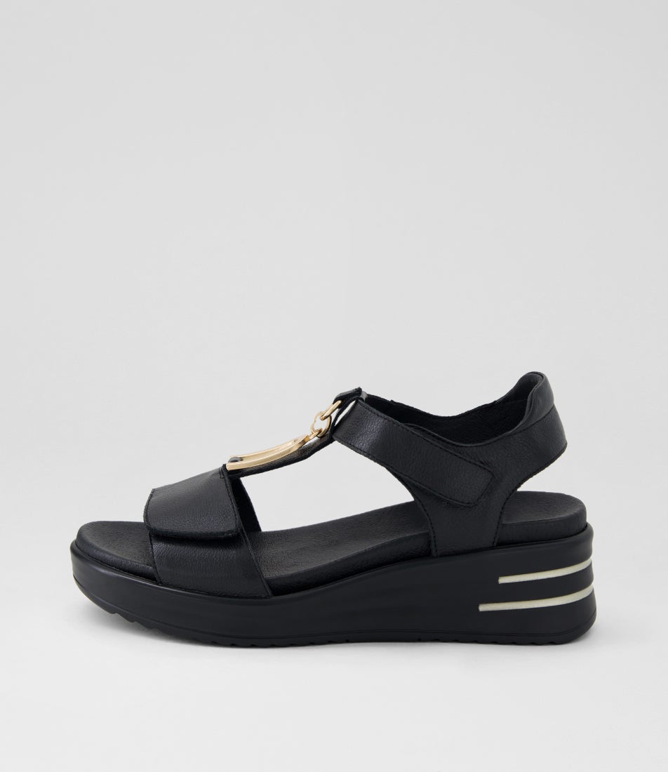 Sopen Xw Black Leather Sandals Sopen Xw Black Leather Sandals