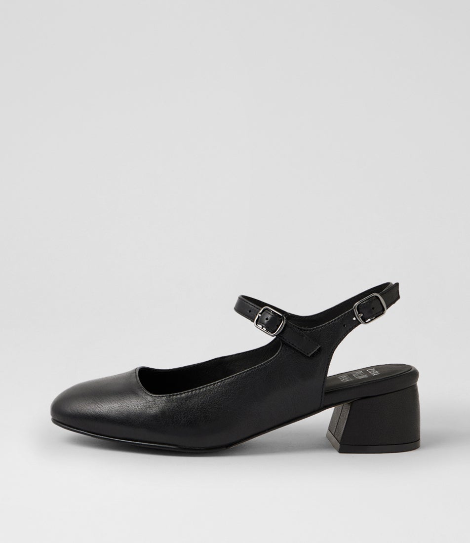 Zenda W Black Leather Mary Jane Heels Zenda W Black Leather Mary Jane Heels